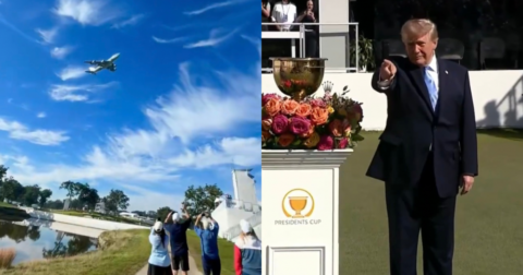 WATCH: Trump Does Air Force One Flyover and Speaks at Presidents Cup Golf Tournament in Chicago – Crowd Chants “USA” and “Four More Years!”